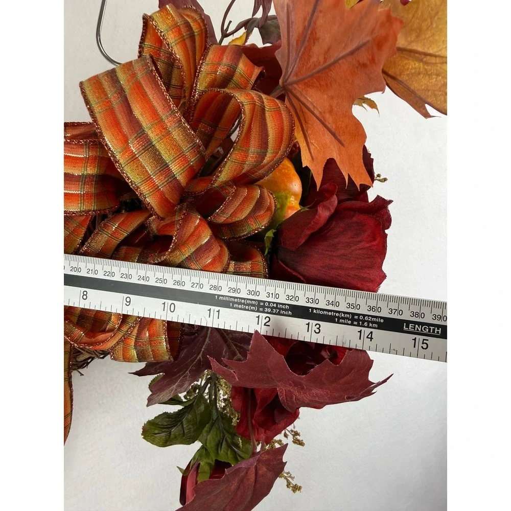 Fall Floral Cornucopia Wicker Basket Red Roses Pumpkin Harvest Decor